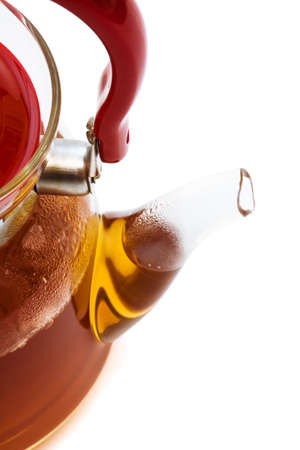 Beautiful glass teapot on a white backgroundの写真素材