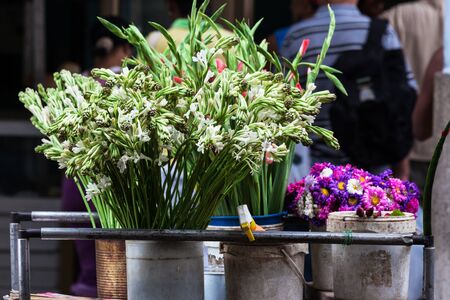 sale of fresh flowers in the streetの写真素材