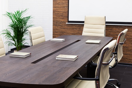 table for negotiations with the screen in the officeの写真素材