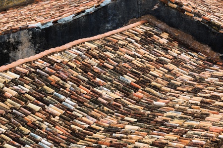 old tiled roofs in the cityの写真素材