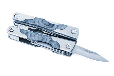 new knife with tools on a white backgroundの写真素材