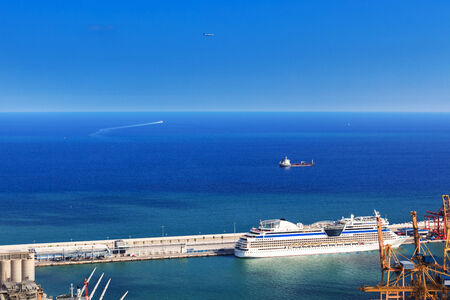 passenger ship and cranes in portのeditorial素材