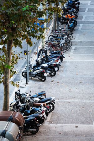 parking bicycles and motorbikes in the city