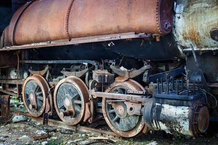 wheel of an old steam locomotiveの写真素材