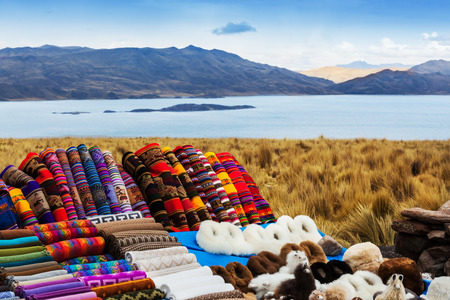 market clothing and souvenirs on the mountain passの写真素材