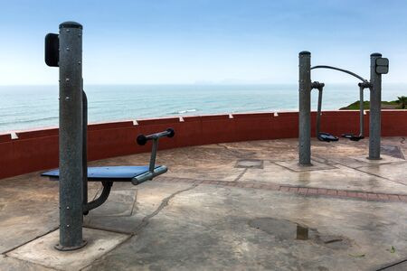 fitness equipment on the shore ocean