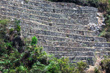 ruins of terraces on the mountain of Machu Picchuの写真素材