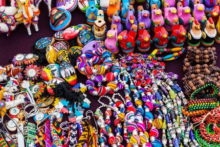 peruvian souvenirs and toys on the marketの写真素材