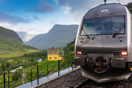 Railway station. Norwegian tourism highlight. Electric locomotiveの写真素材