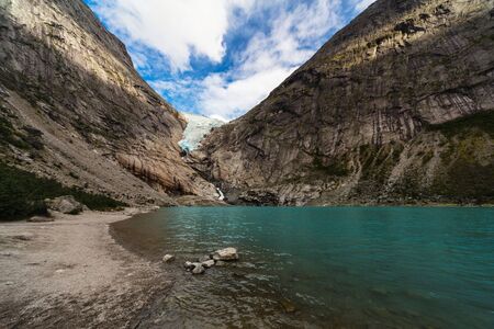 Briksdal glacier, lake, Olden, Norwayの写真素材