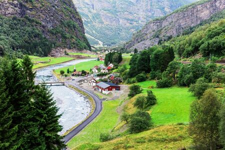 beautiful village in Flam, Norwayの写真素材