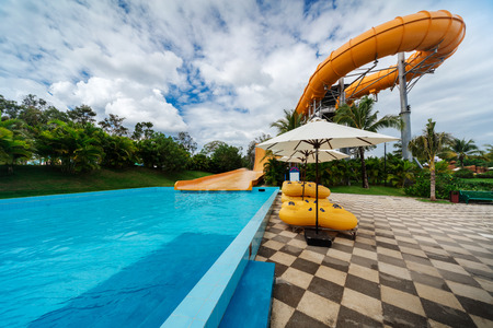 water slides in tropical aqua parkのeditorial素材