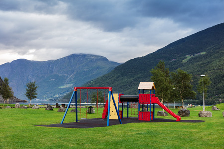 playground in the park on the shore of the fjord, Norwayの写真素材