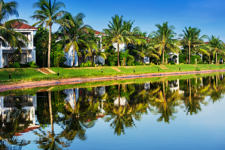 beautiful villas on the shore of the lakeの写真素材