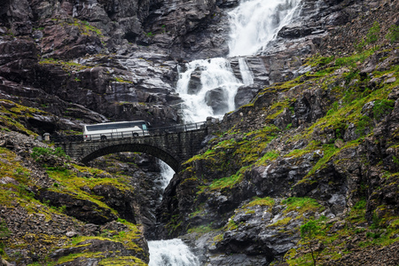 bus on the Trollstigen mountain routeの写真素材