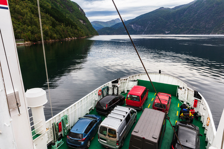 Ferry that transports cars. Fjord Norway.の写真素材