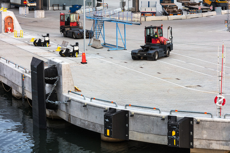 modern cargo port with new forklifts