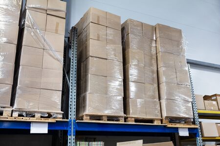 modern warehouse of products and cardboard