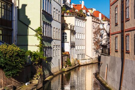 Boat canal in Prague, Czech Republic.の写真素材
