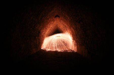 Steel wool photography in a tunnel. Everything on Fire