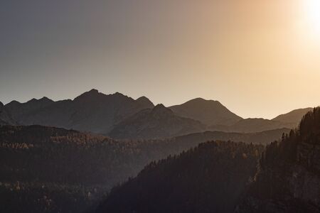 Julian Alps and Prealps in Slovenia at sunsetの写真素材