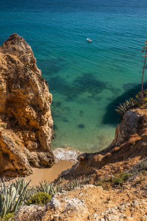A ocean view to beach, Algarve region, Portugalの写真素材