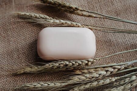 natural soap on a canvas bag texture