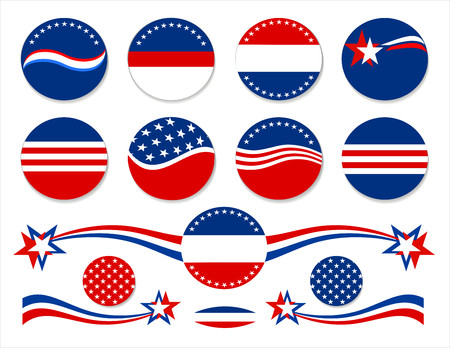 Patriotic red white and blue buttons and decorative elements.のイラスト素材