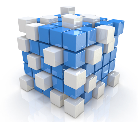 teamwork business concept - cube assembling from blocksの写真素材