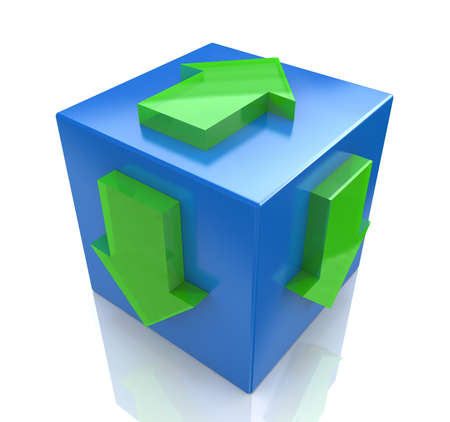 3D blue cube with an arrow pointing the direction