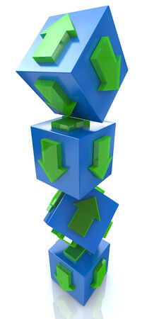 3D blue cube with an arrow pointing the directionの写真素材