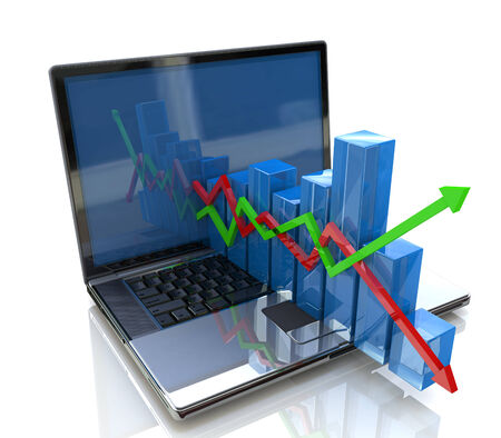 laptop and business chartの写真素材