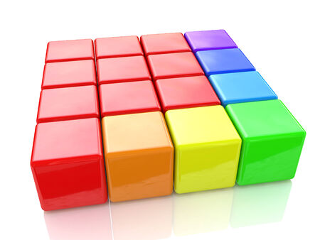 colorful puzzle cubes on an isolated white backgroundの写真素材