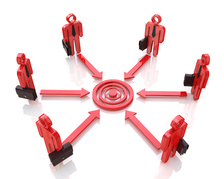 Corporate business executive people aim at concentric circles of marketing targetの写真素材