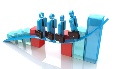 3d team of business people skips the crisis on a positive statisticの写真素材
