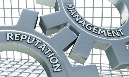 Reputation Management Concept on the Mechanism of Metal Cogwheels. in the design of information related to businessの写真素材