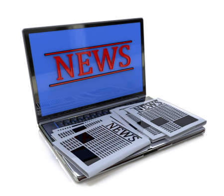 Laptop and news in the design of the information related to the online newsの写真素材