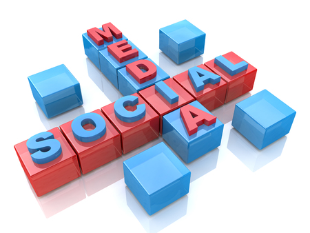 Social media 3D crossword on white background in the design of information related to media abstractionの写真素材