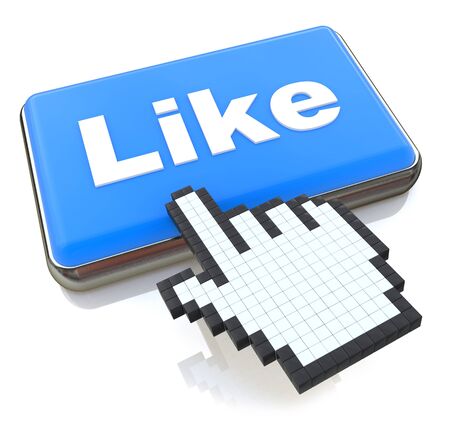 Mouse hand cursor on like button in the design of information related to internetの写真素材