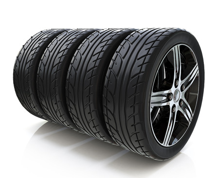 Car wheels on white background in the design of information related to motor transportの写真素材