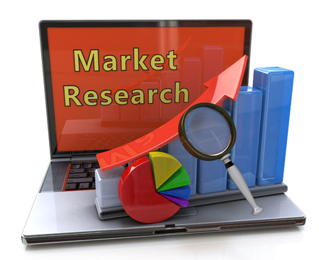 Market research, financial planning, accounting, financial development: laptop and charts in the design of information related to the businessの写真素材