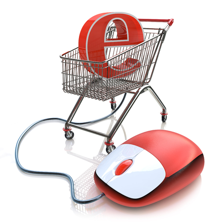 Shopping cart operated computer mouse and symbol of e-commerce in the design of the information related to the Internetの写真素材