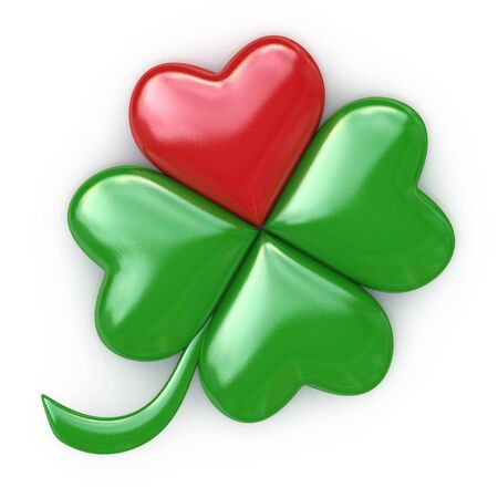 lucky red, green heart Clover in the design of information related to st. patrick's day. 3d illustrationの写真素材