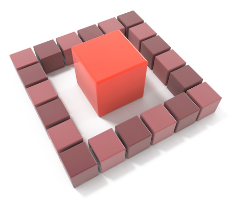 bright red cube leadership concept in the design of the information related to the individual. 3d illustrationの写真素材