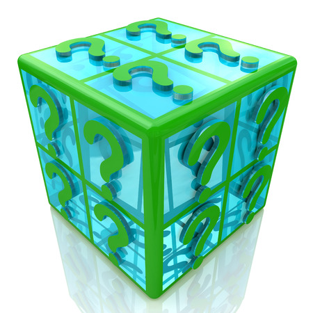 FAQ cube with a question marks. 3d illustrationの写真素材