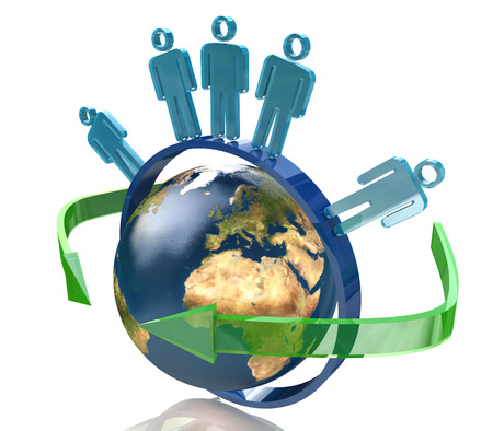 Global communication concept in the design of information related to people and communication. 3d illustrationの写真素材