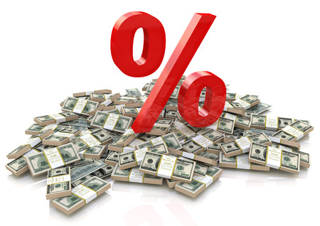 heap of money and sign percentage in the design of information related to finance and business. 3d illustrationの写真素材