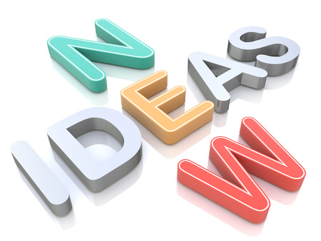 New ideas, words on a white background with colorful alphabets for the design of information related to communication and innovationの写真素材