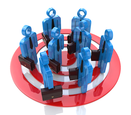 People in group stand in red target in the design of information related to marketingの写真素材