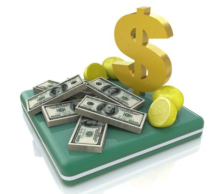 Stacks of money and dollar sign in the design of information related to business and economyの写真素材